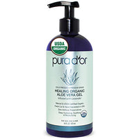 PURA D'OR Organic Aloe Vera Gel Original Lavender (16oz) USDA Certified - Deeply Hydrating, Moisturizing Skin & Hair - Sunburn, Bug Bites, Rashes, Small Cuts, Eczema Relief (Packaging may vary)