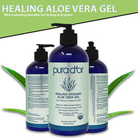 PURA D'OR Organic Aloe Vera Gel Original Lavender (16oz) USDA Certified - Deeply Hydrating, Moisturizing Skin & Hair - Sunburn, Bug Bites, Rashes, Small Cuts, Eczema Relief (Packaging may vary)
